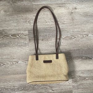 Landau Beige Woven Shoulder Bag with Brown Straps